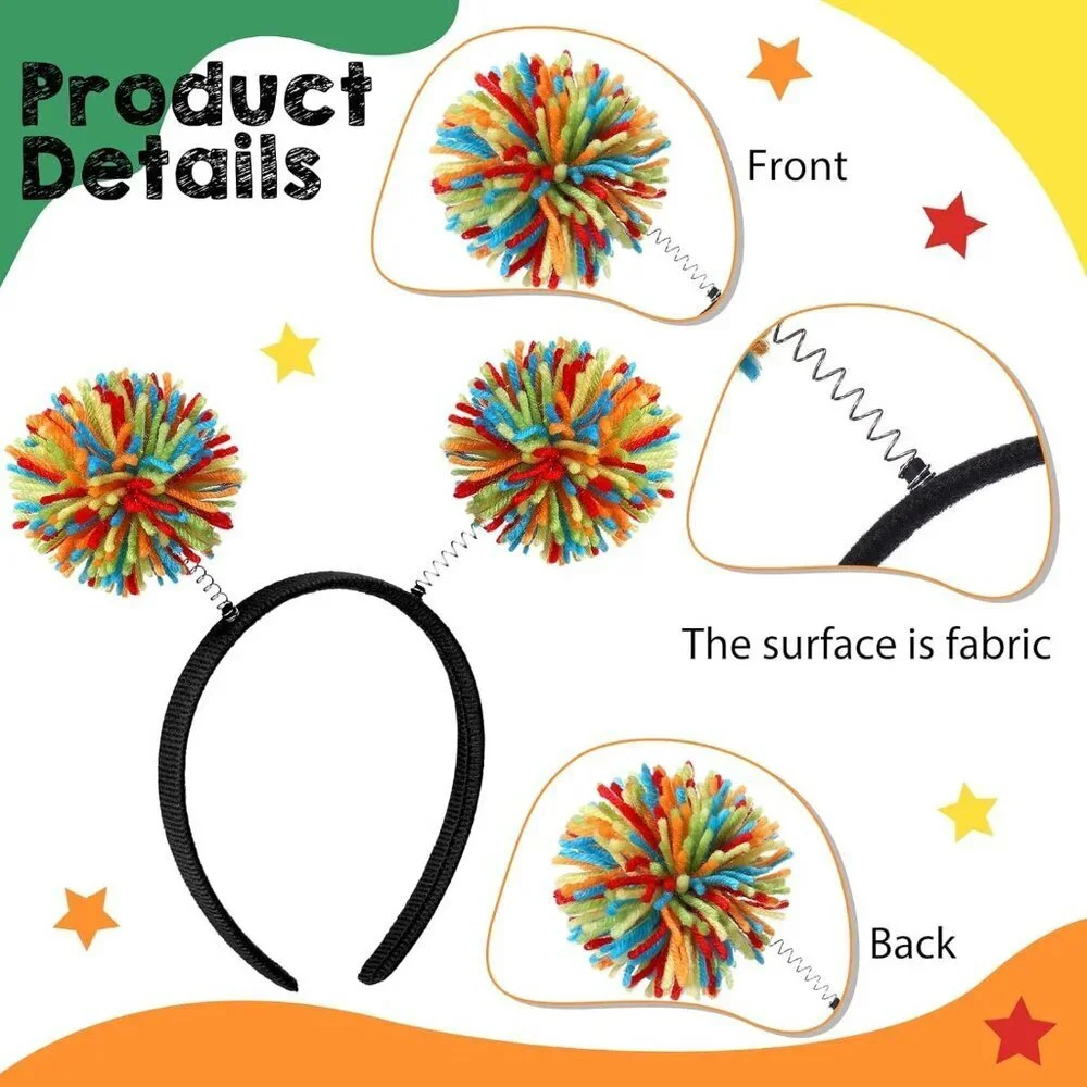 18 Rainbow Pom Pom Headbands Fabric Unisex Adult Party Festival Accessory